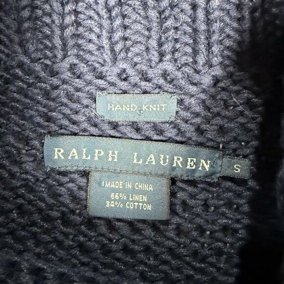 VTG Ralph Lauren Rare Hand Knit Sweater Navy Blue Woven Anchor Size S Nautical - Picture 4 of 8